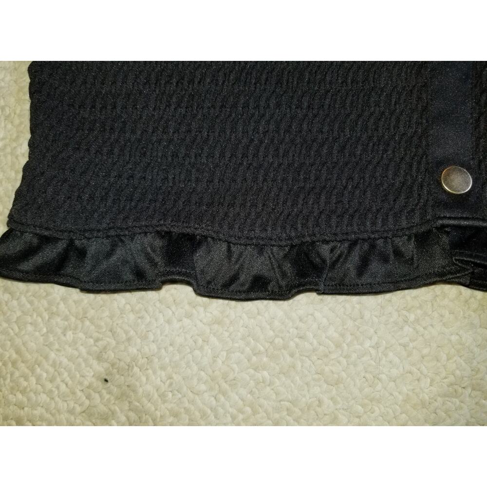 NWT Womens Top-ANN TAYLOR LOFT-black stretch "Smocked Ruffle Hem" shirt ss-L - Picture 4 of 6